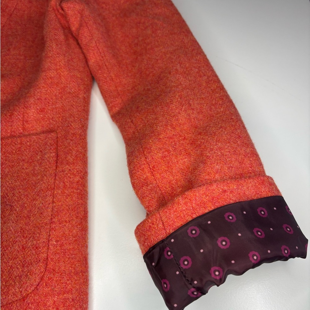 Talbots Orange Wool Blend Blazer with Gold Buttons Ruffle Trim Peplum Size 8 - Picture 7 of 12